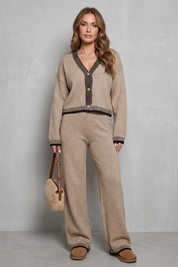 Eleanor Griffin | Oat Knit Cardigan & Wide-Leg Trouser Co-ord Set