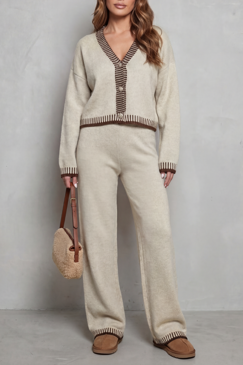 Eleanor Griffin | Oat Knit Cardigan & Wide-Leg Trouser Co-ord Set
