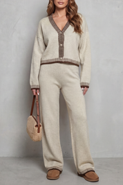 Eleanor Griffin | Oat Knit Cardigan & Wide-Leg Trouser Co-ord Set