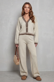 Eleanor Griffin | Oat Knit Cardigan & Wide-Leg Trouser Co-ord Set