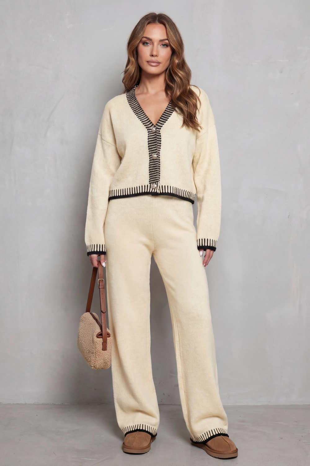 Eleanor Griffin | Oat Knit Cardigan & Wide-Leg Trouser Co-ord Set