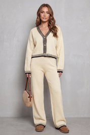 Eleanor Griffin | Oat Knit Cardigan & Wide-Leg Trouser Co-ord Set