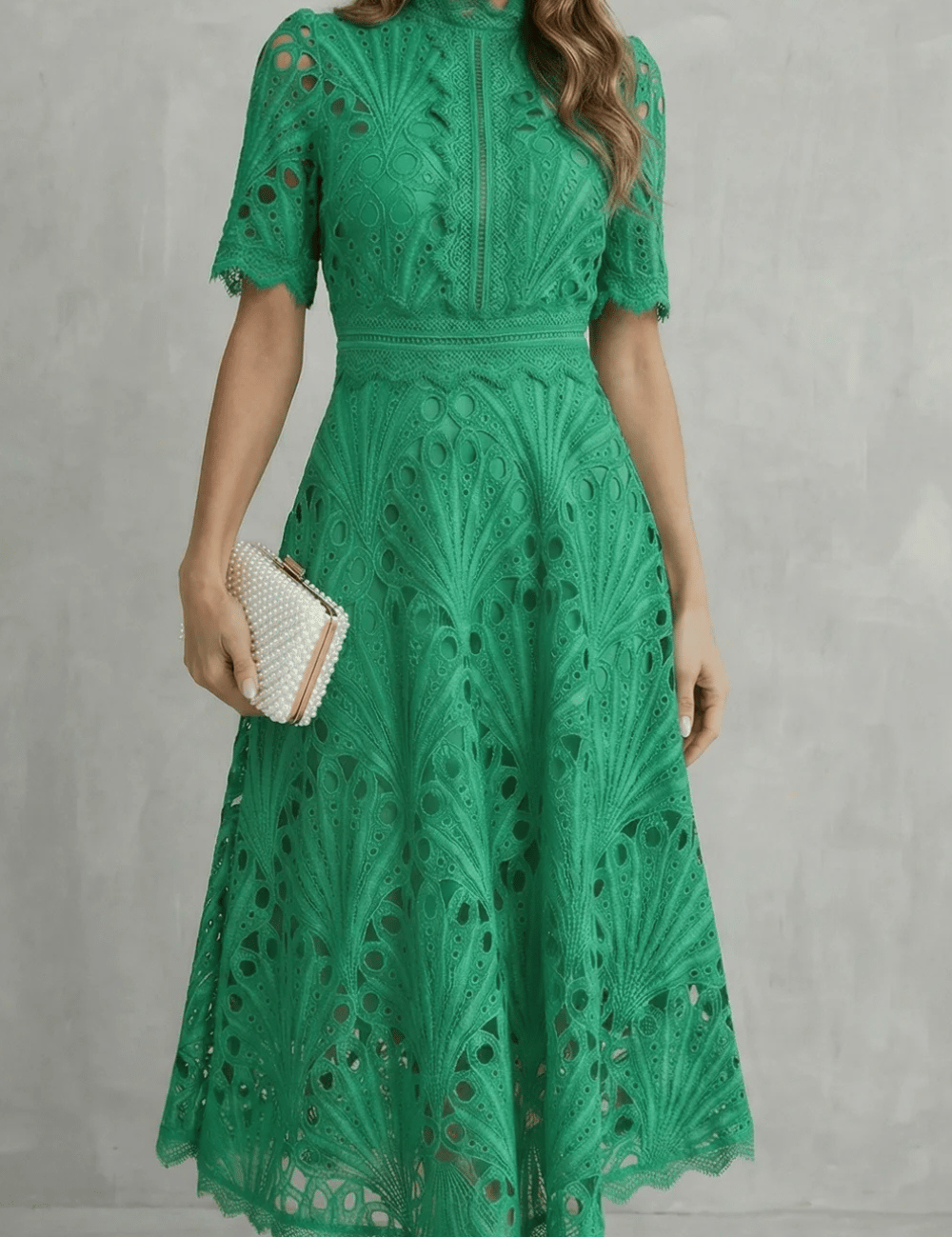 Cecily Hartwood | Hot Pink Lace High-Neck Midi Dress