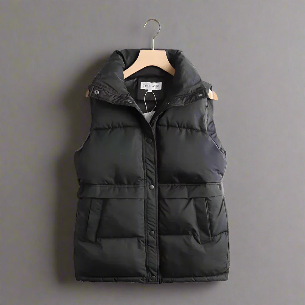 Verity Lawson | Quilted Sleeveless Puffer Vest in Black