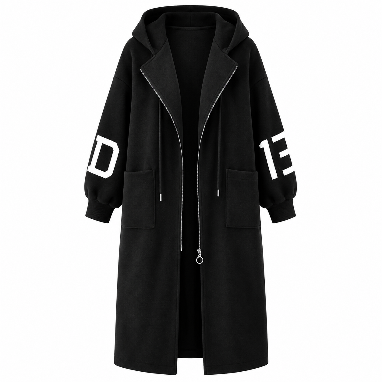 Charlotte Pennington | Long Hooded Coat With Contrast Knit Sleeves