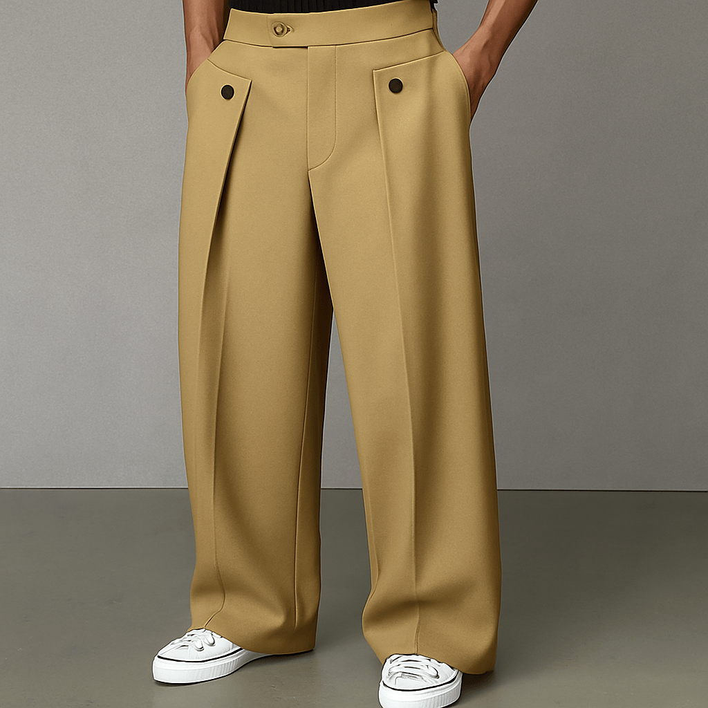 George Hill | Wide-Leg Pleated Trousers in Camel