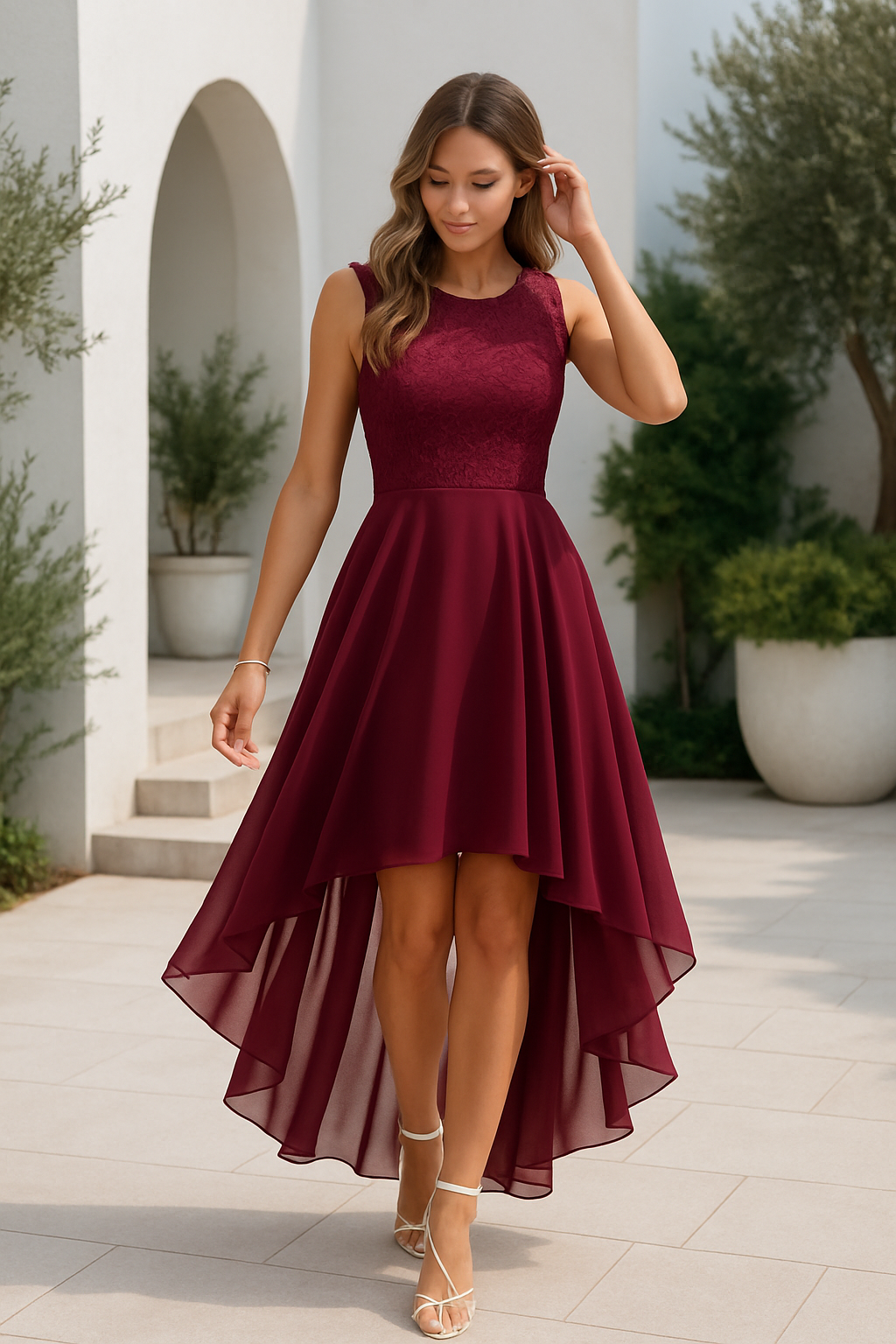 Vivienne Moreau | Burgundy High Low Cocktail Dress For Women