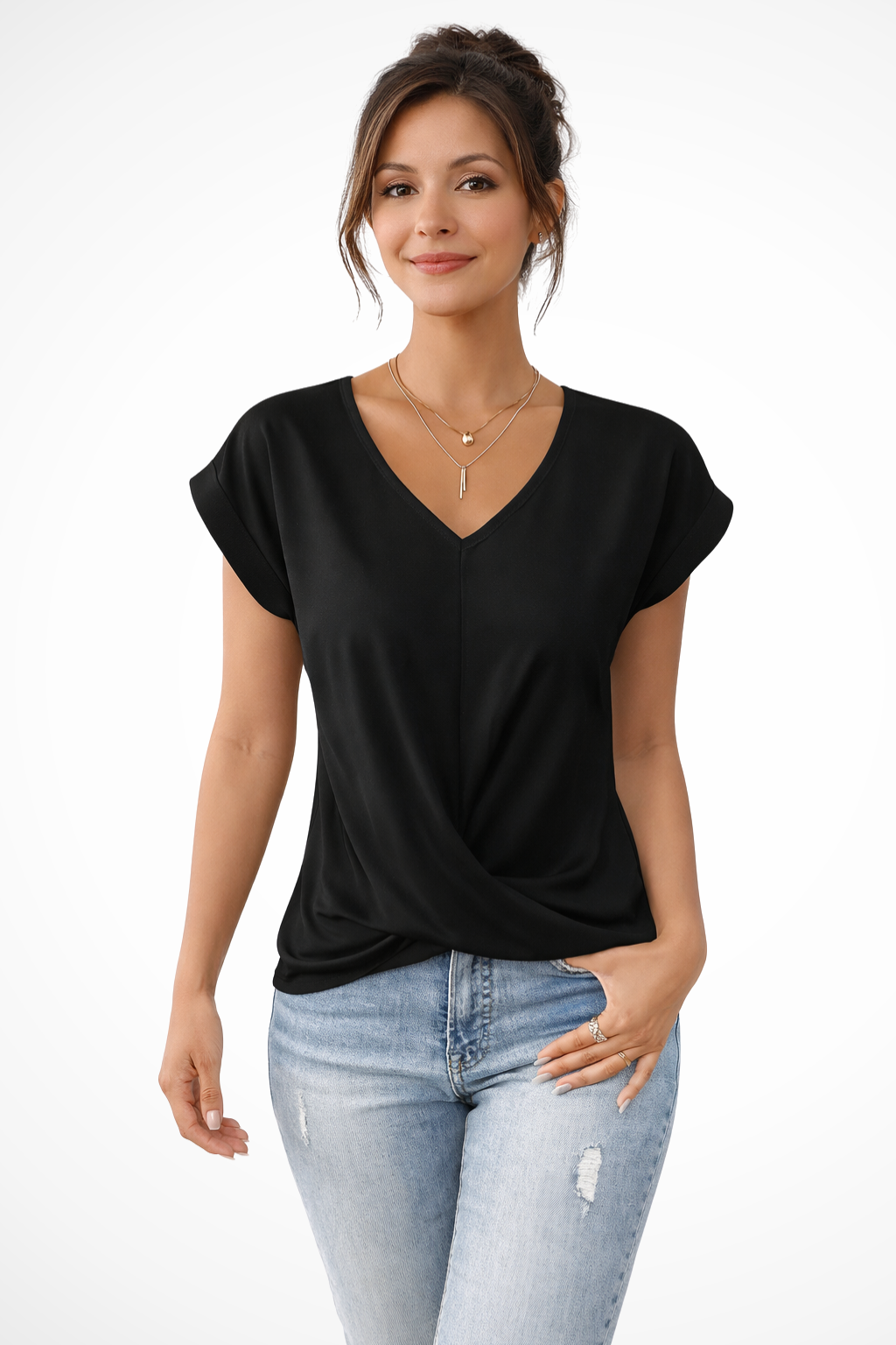 Camille Vosselair | Burgundy V-Neck Twist Hem Blouse