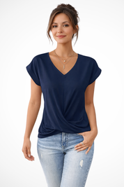 Camille Vosselair | Burgundy V-Neck Twist Hem Blouse