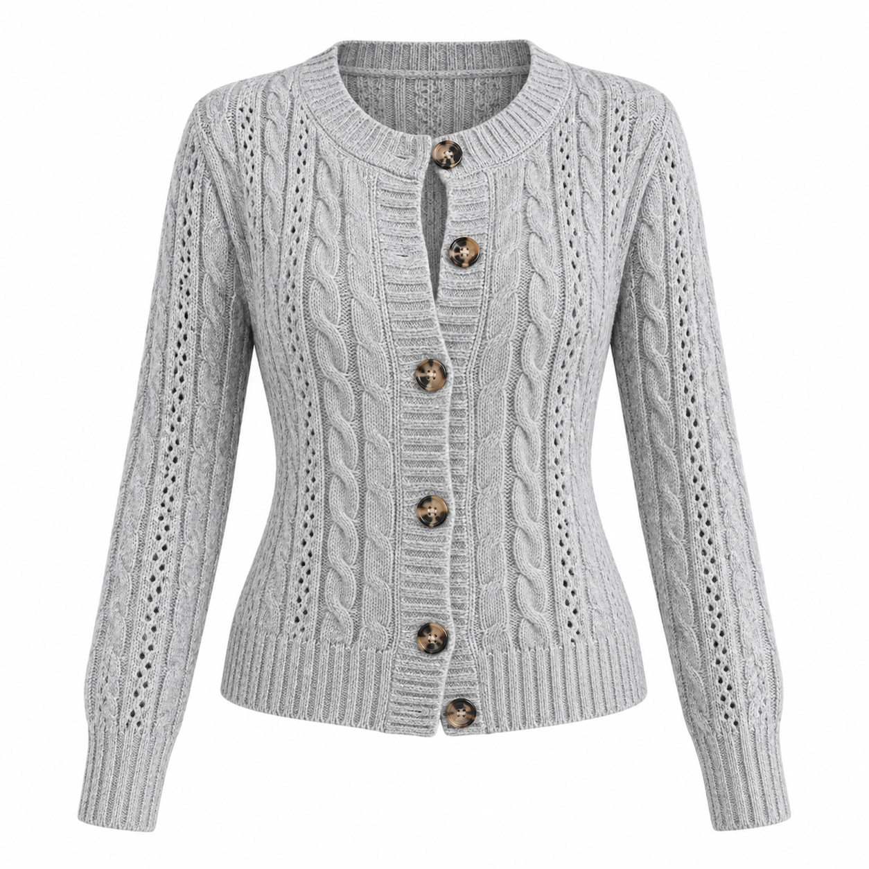 Clementine Ashford | Grey Cable Knit Button-Front Cardigan