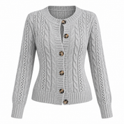 Clementine Ashford | Grey Cable Knit Button-Front Cardigan
