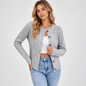 Clementine Ashford | Grey Cable Knit Button-Front Cardigan