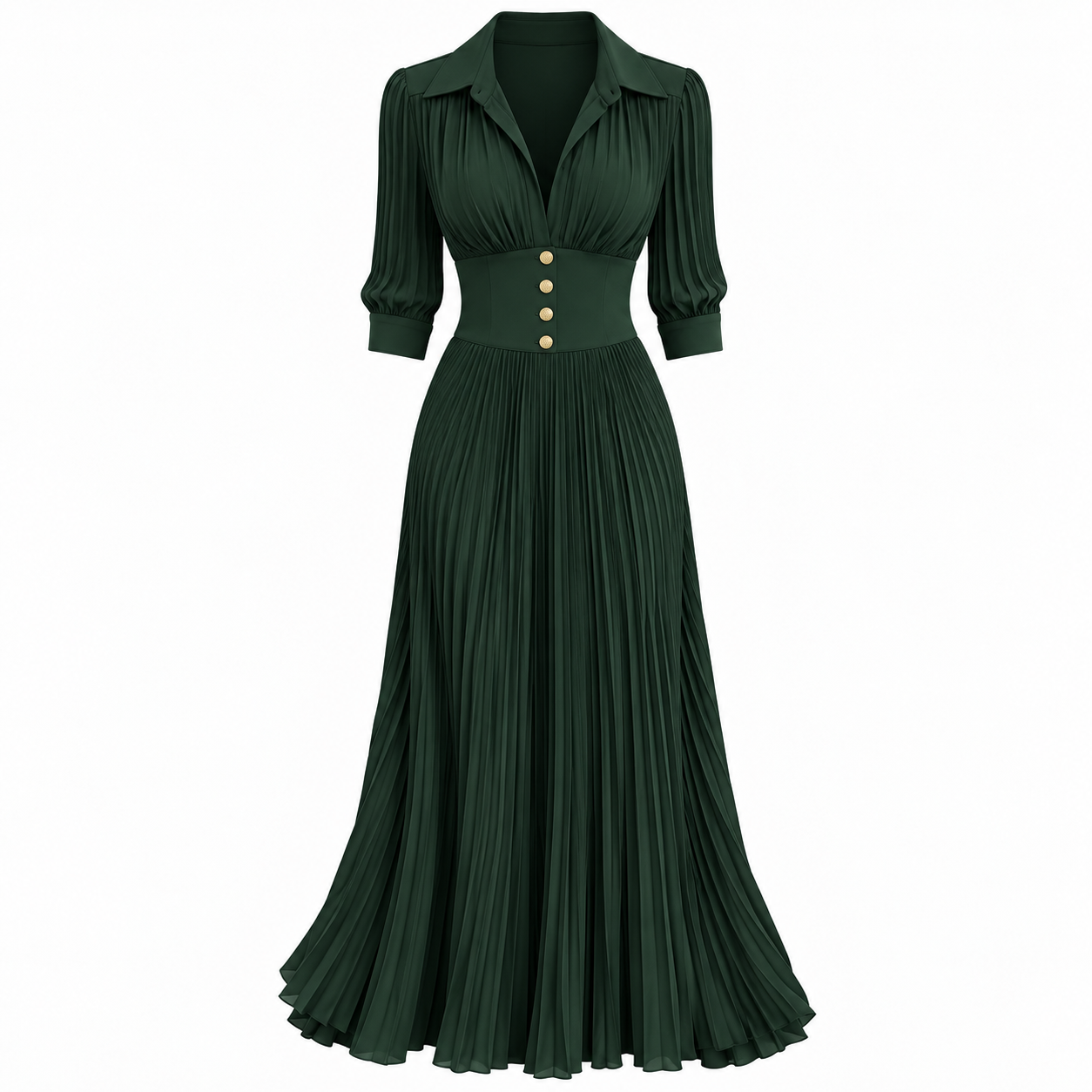 Cressida Whitlock | Pleated Black Maxi Dress With Button Front