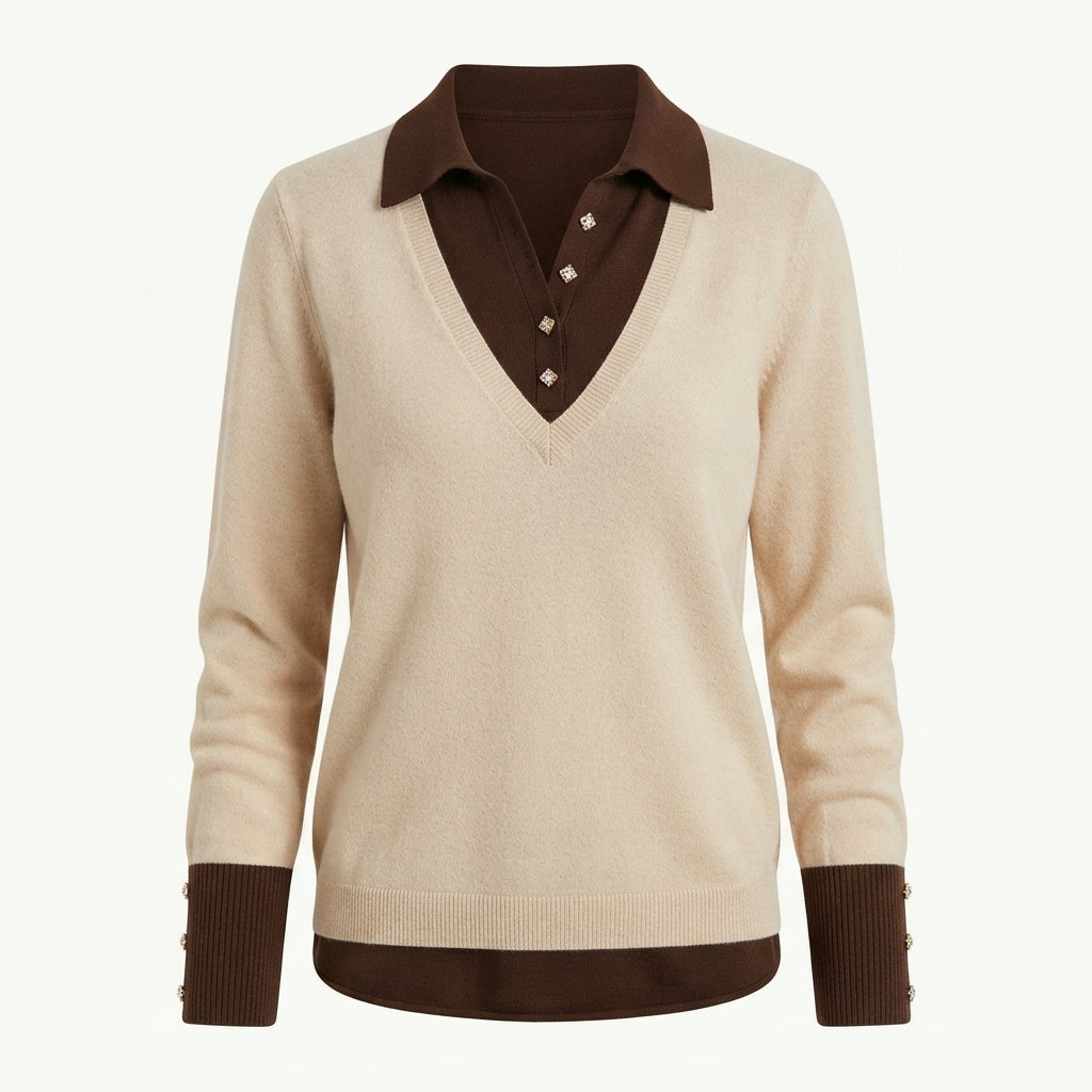 Daisy Marchbank | Collared V-Neck Sweater With Button Cuffs