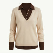Daisy Marchbank | Collared V-Neck Sweater With Button Cuffs