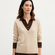 Daisy Marchbank | Collared V-Neck Sweater With Button Cuffs