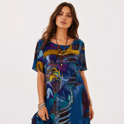 Daisy Morgan | Abstract Print Midi Dress with Short Sleeves