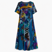 Daisy Morgan | Abstract Print Midi Dress with Short Sleeves