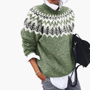 Imogen Walker | Fair Isle Round Neck Sweater in Sage Green