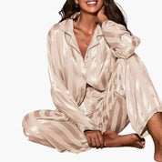 Elspeth Morrison | Satin Stripe Luxury Pajama Set in Champagne