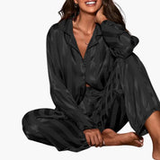 Elspeth Morrison | Satin Stripe Luxury Pajama Set in Champagne