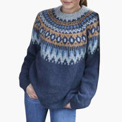 Edith Campbell | Fair Isle Yoke Knit Sweater in Cream & Blue