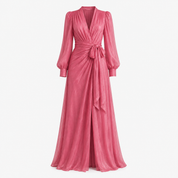 Diana Evans | Deep V-Neck Chiffon Maxi Dress in Dusky Rose
