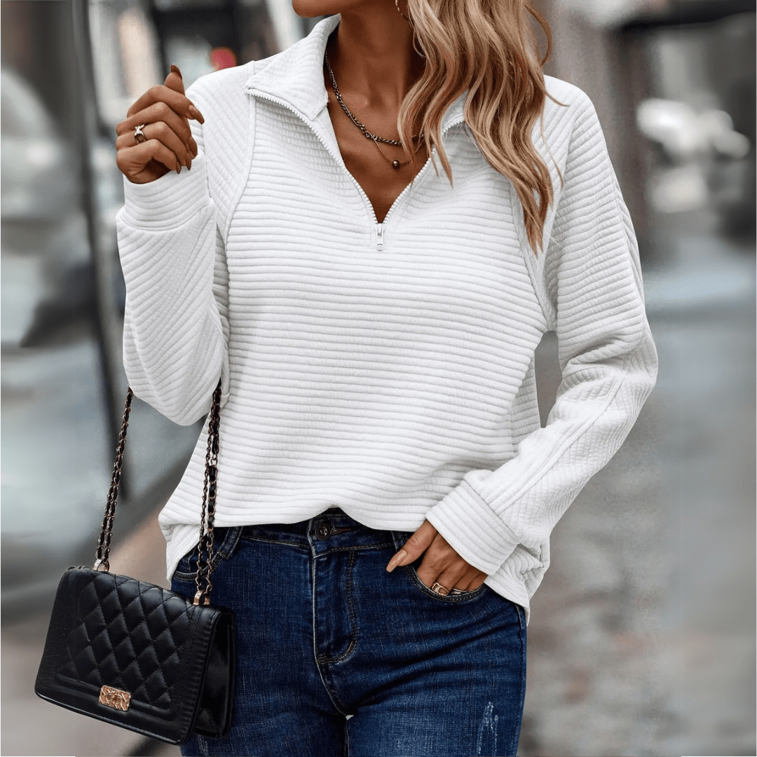 Arabella Roberts | Ribbed Half-Zip Pullover in Pink