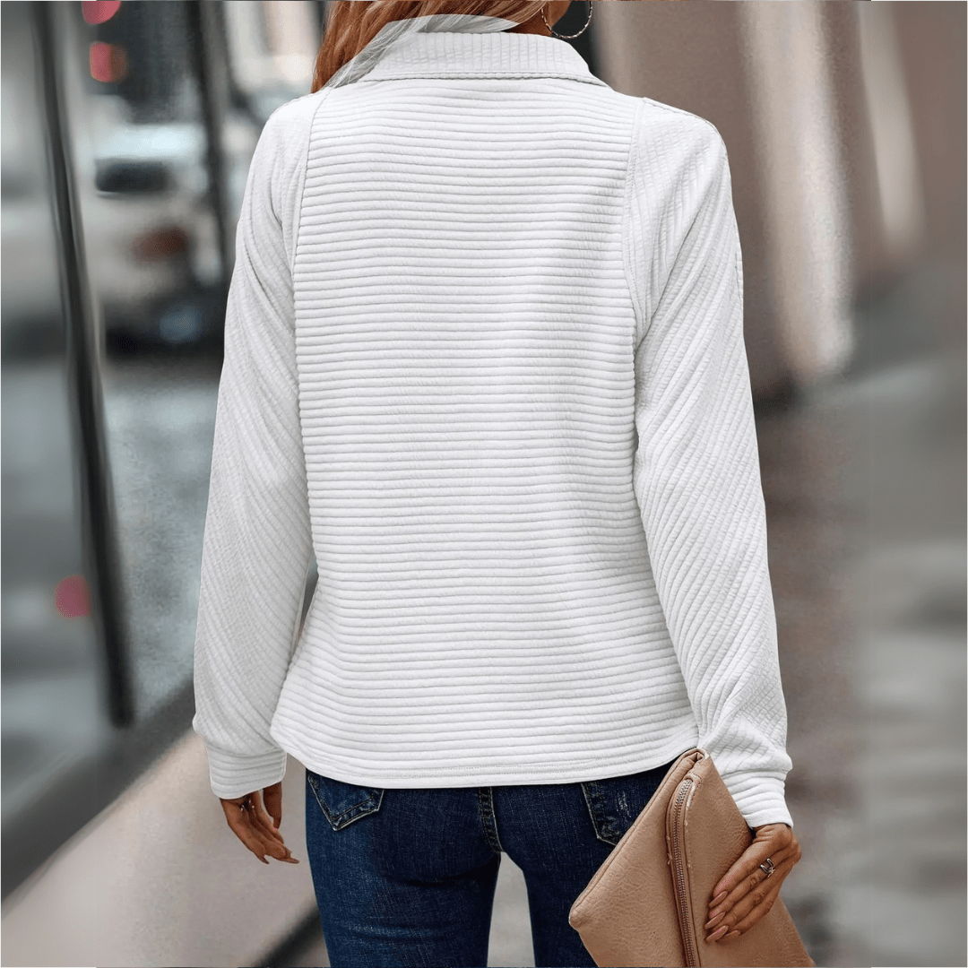 Arabella Roberts | Ribbed Half-Zip Pullover in Pink