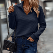 Arabella Roberts | Ribbed Half-Zip Pullover in Pink