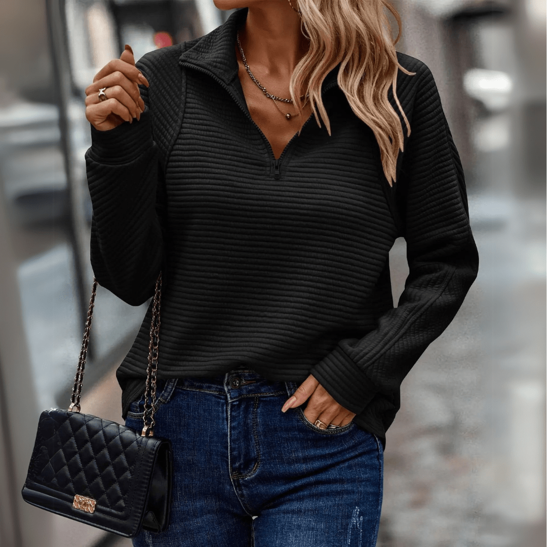 Arabella Roberts | Ribbed Half-Zip Pullover in Pink