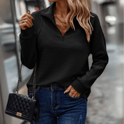 Arabella Roberts | Ribbed Half-Zip Pullover in Pink