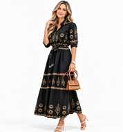 Edith Barrett | Printed Maxi Dress With Puff Sleeves