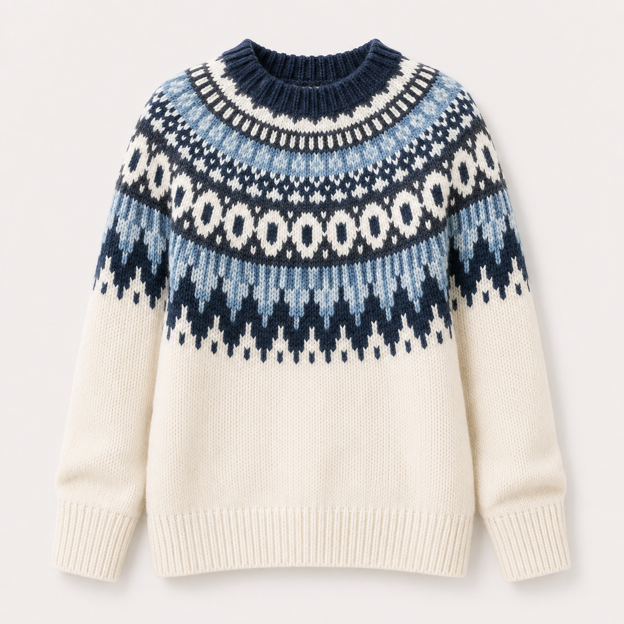 Edith Campbell | Fair Isle Yoke Knit Sweater in Cream & Blue