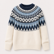 Edith Campbell | Fair Isle Yoke Knit Sweater in Cream & Blue