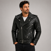 Rupert Morris | Veste de motard en cuir avec fermeture éclair asymétrique