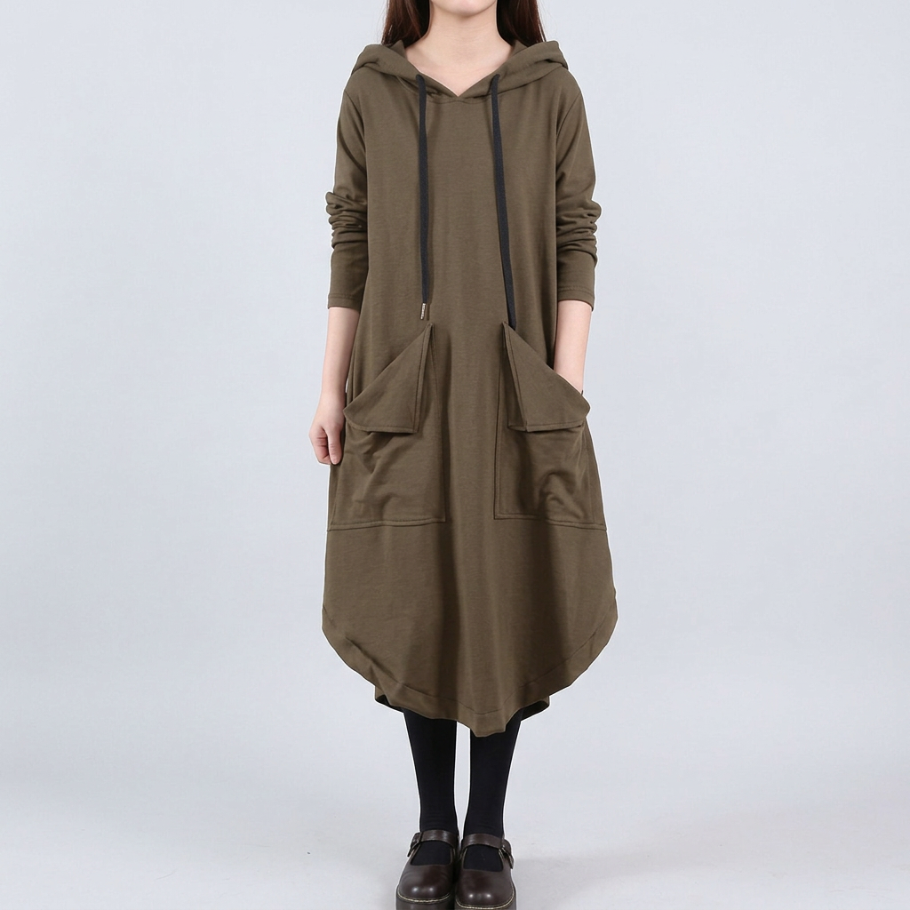 Alice Hartfield | Olive Hooded Maxi Dress With Curved Hem