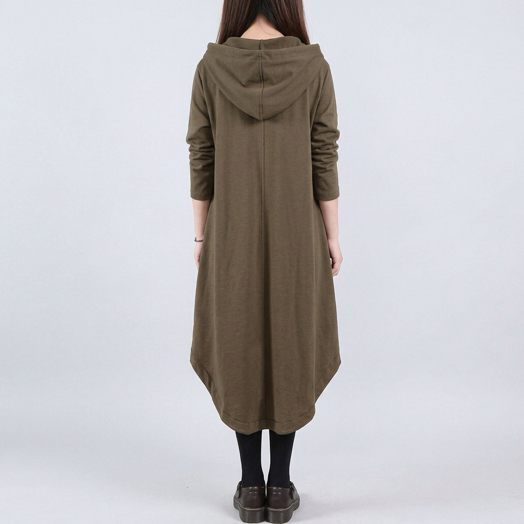 Alice Hartfield | Olive Hooded Maxi Dress With Curved Hem