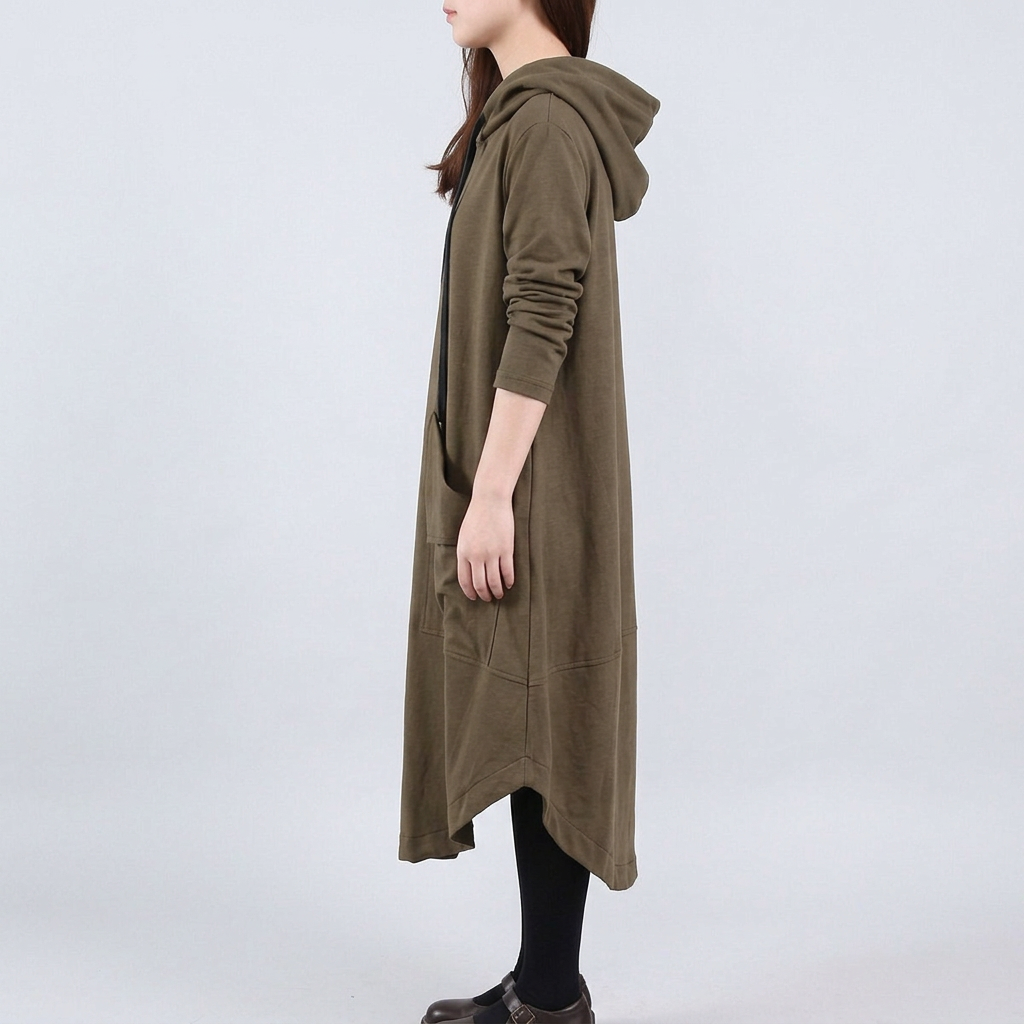 Alice Hartfield | Olive Hooded Maxi Dress With Curved Hem