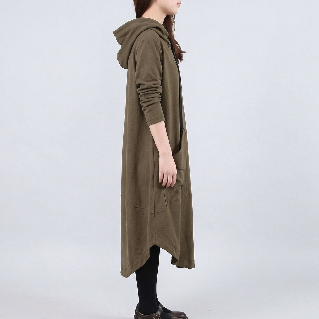 Alice Hartfield | Olive Hooded Maxi Dress With Curved Hem