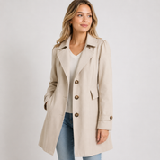 Eleanor Dawson | Single-Breasted Longline Blazer Coat in Stone