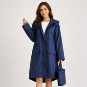 Eleanor Scott | Hooded Polka Dot Raincoat in Navy Blue
