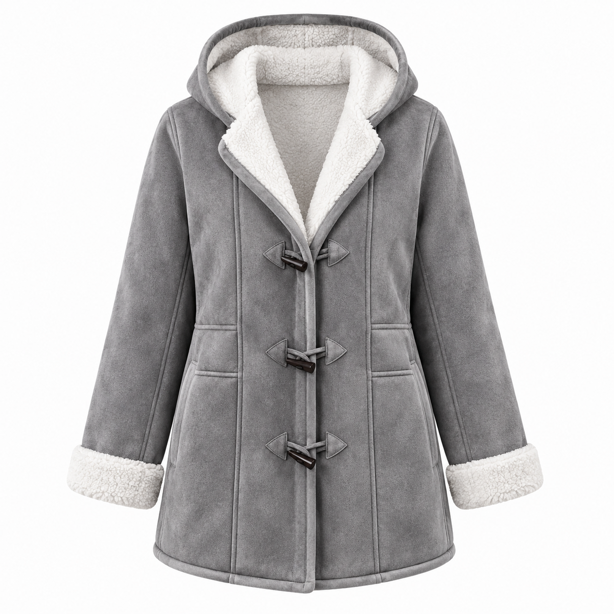 Eleanor Whitmore | Grey Shearling-Lined Hooded Coat