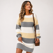 Eleanor Wood | Striped Colourblock Bubble Sleeve Sweater Dress