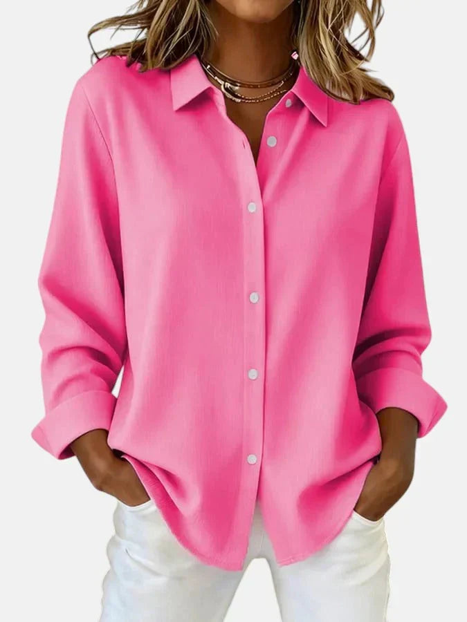 Harriet Woods | Hot Pink Button-Front Long Sleeve Shirt