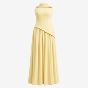 Emmeline Hartley | Strapless Maxi Dress with Halter Scarf Detail in Butter Yellow