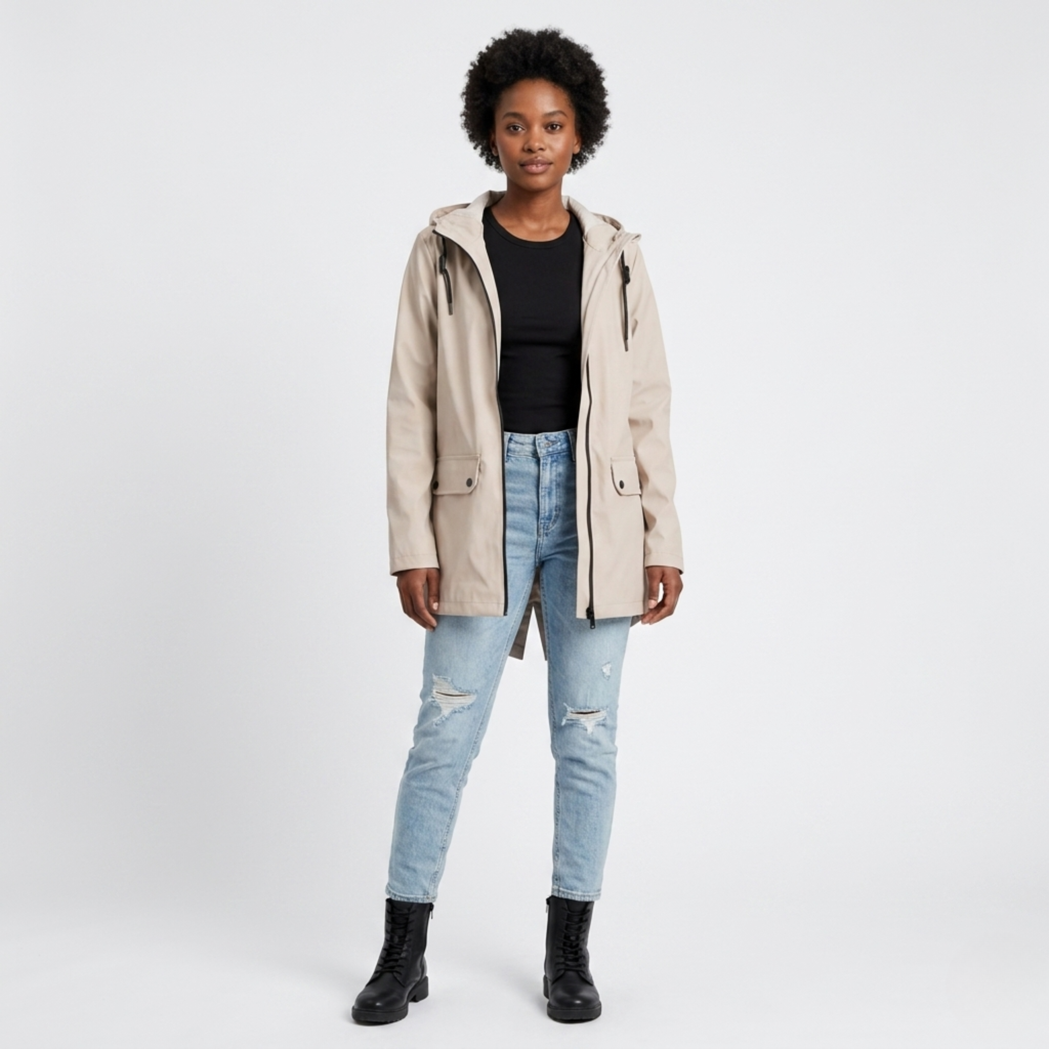 Evelyn Cooper | Waterproof Hooded Rain Jacket in Stone