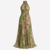 Felicity Evans | Sage Green Floral Halter Maxi Dress