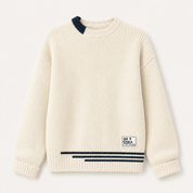 Felicity Green | Cream Ribbed Crew Neck Knit Sweater