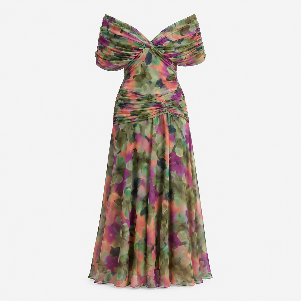 Felicity Hawkins | Robe midi fleurie aquarelle à épaules dénudées